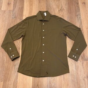 State and Liberty Button Down Dress Shirt Dark Forest Green Men’s XL Performance